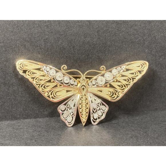 VanLou Jewelry - Vintage VanLou Sterling Silver Gold Plated Filigree Butterfly Pin Brooch